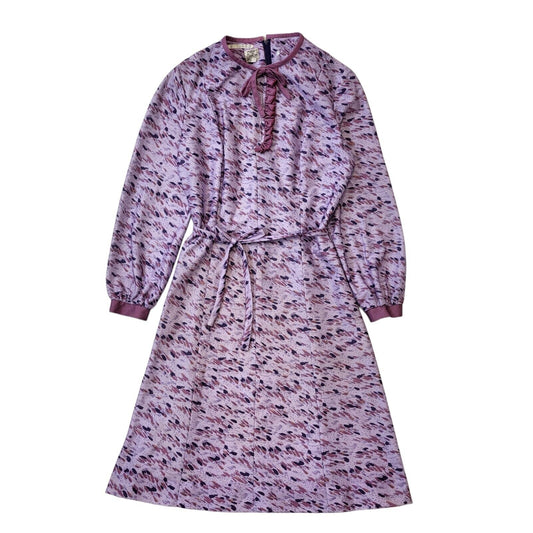 70s Vintage Purple Patterned Daywear Dress Women's Size 16 Eu 44