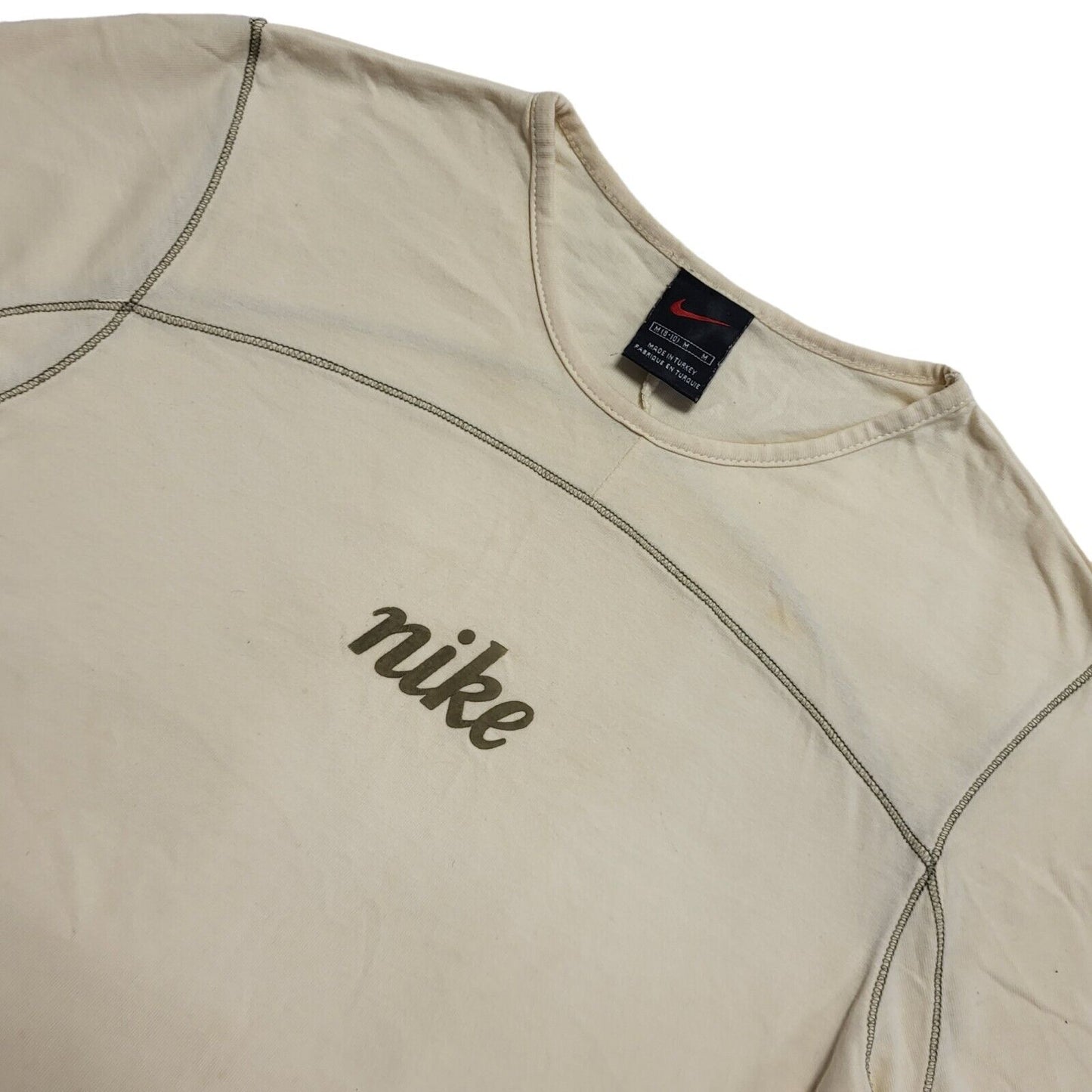 Nike 90s Vintage Beige Round Neck T-Shirt Uk Women's Size Medium