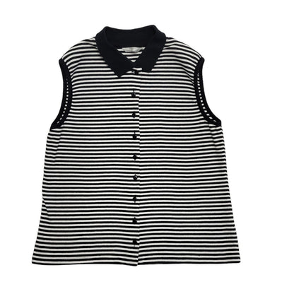 M&S Vintage 90's Sleeveless Button Up Blue & White Stripe Womens Top Size 16