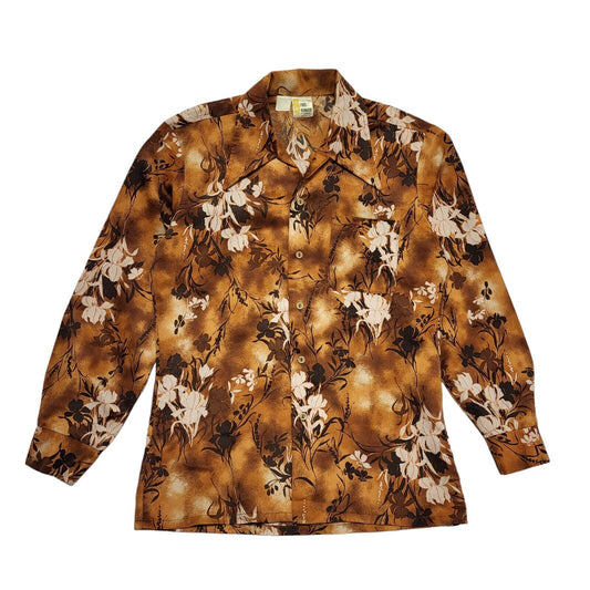 Paul Howard Vintage 80's Brown Floral Long Sleeve Shirt Men's UK Size M