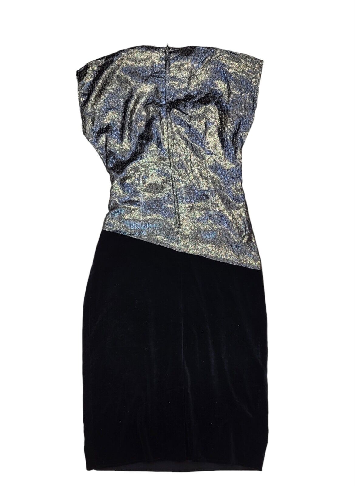 Debenhams 80s Vintage Silver Metallic & Velvet Evening Dress Women's Size 14
