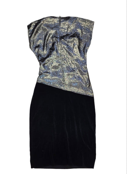 Debenhams 80s Vintage Silver Metallic & Velvet Evening Dress Women's Size 14