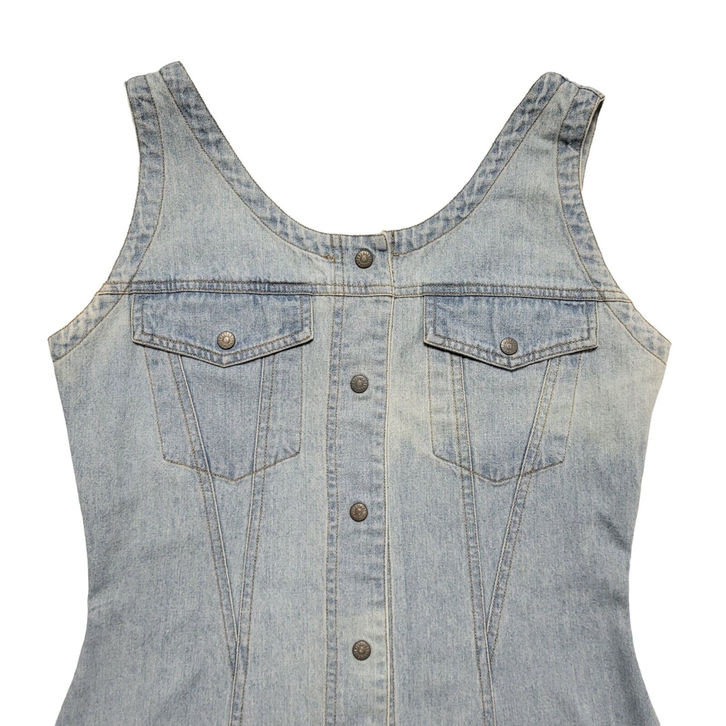 Casual Club Vintage 80's Blue Denim Snap Button Midi Dress Womens UK 10
