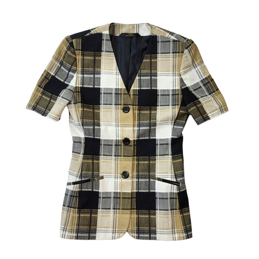 St Michael 90s Vintage Check Short Sleeve Button Up Blazer Women's Size Small