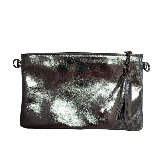 Borse In Pelle Leather Silver Leather Shoulder Hand Bag Uk Women's Size 6" x 9"