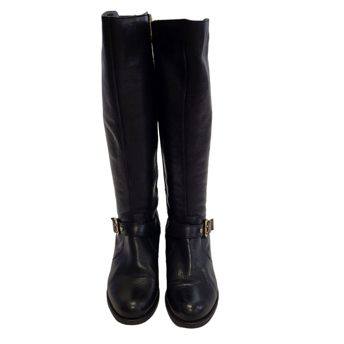 Dune Black Zip-Up Leather Long Heels Boots Uk Women's Size 4