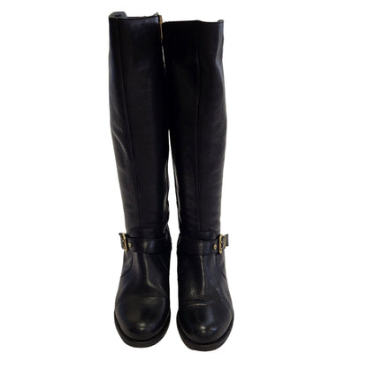 Dune Black Zip-Up Leather Long Heels Boots Uk Women's Size 4
