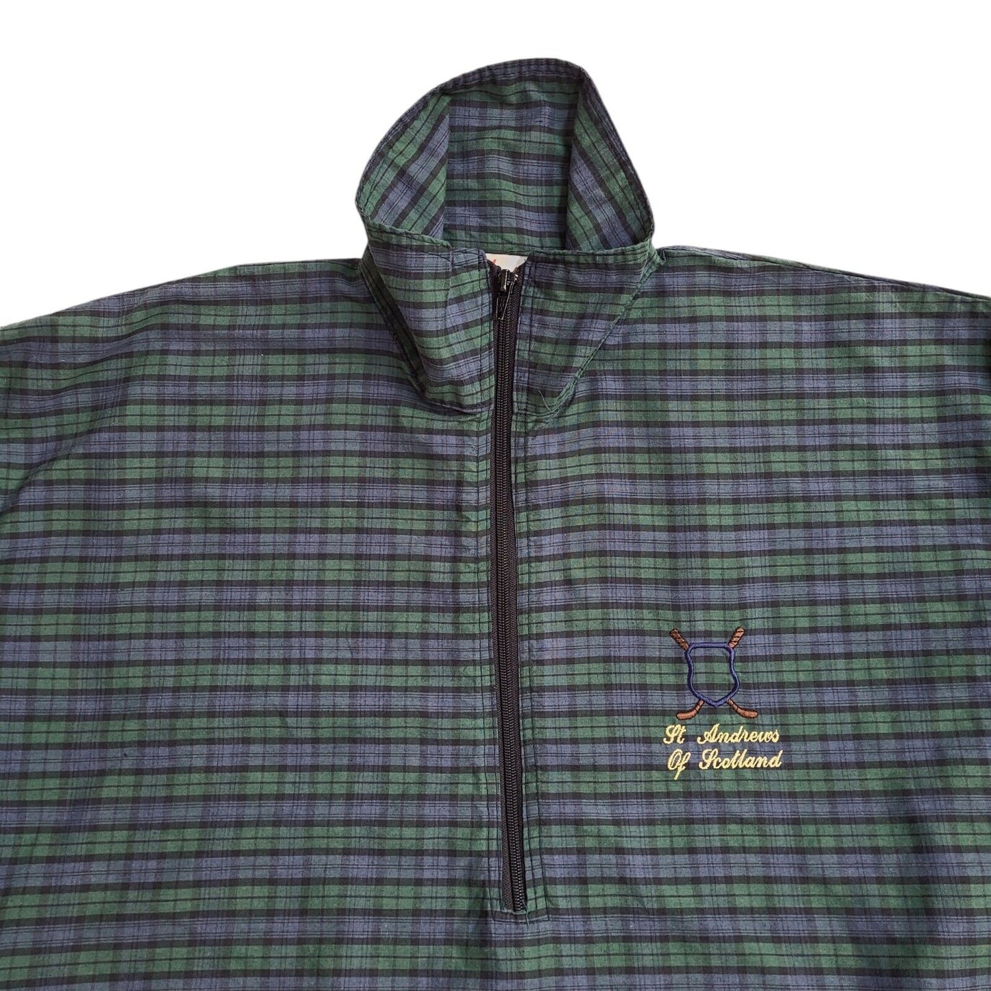 St Andrews Golf Green & Blue Check 1/4 Zip Vintage 90s Sweatshirt Men's Size L