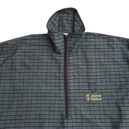 St Andrews Golf Green & Blue Check 1/4 Zip Vintage 90s Sweatshirt Men's Size L