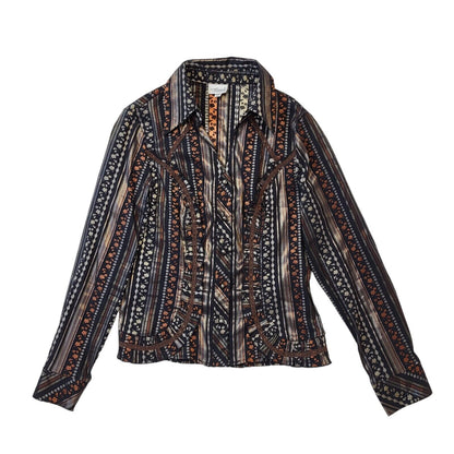 Almax Y2K Vintage Black & Brown Retro Floral Button Up Blouse Women's 14