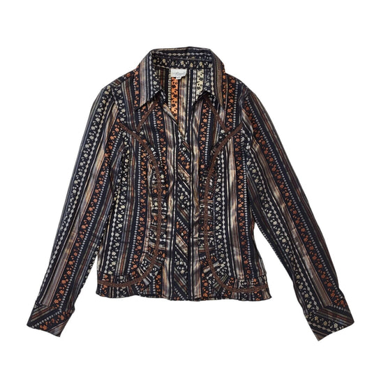 Almax Y2K Vintage Black & Brown Retro Floral Button Up Blouse Women's 14