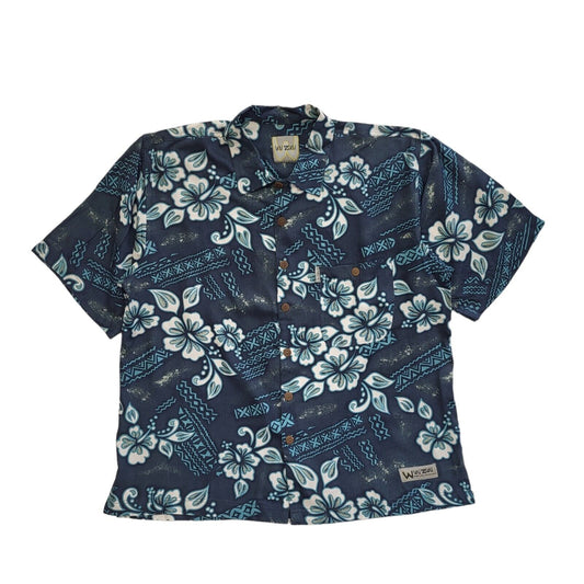 Wu Zwu Y2k  Blue Floral Hawaiian Short Sleeve Shirt UK Men's Size M