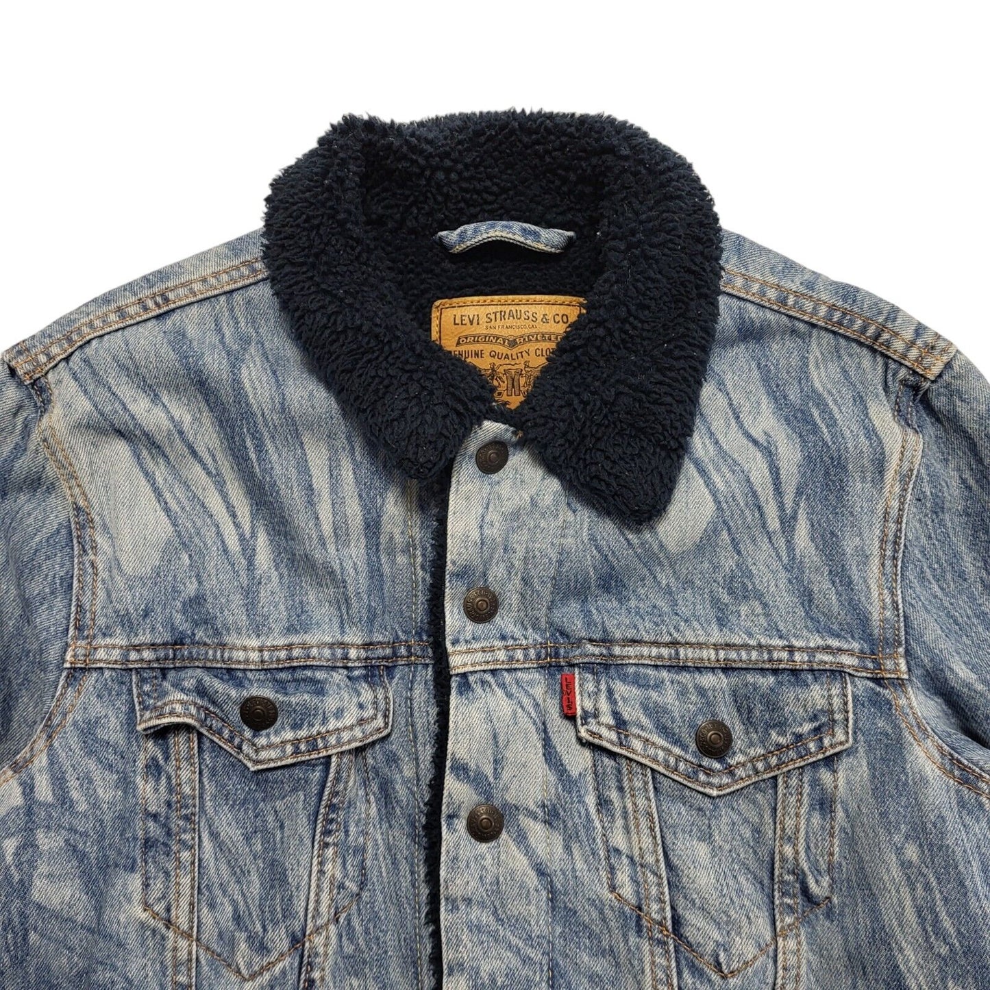 Levi's Light Blue Button Denim Fleece Sherpa Jacket Uk Men's Size Small