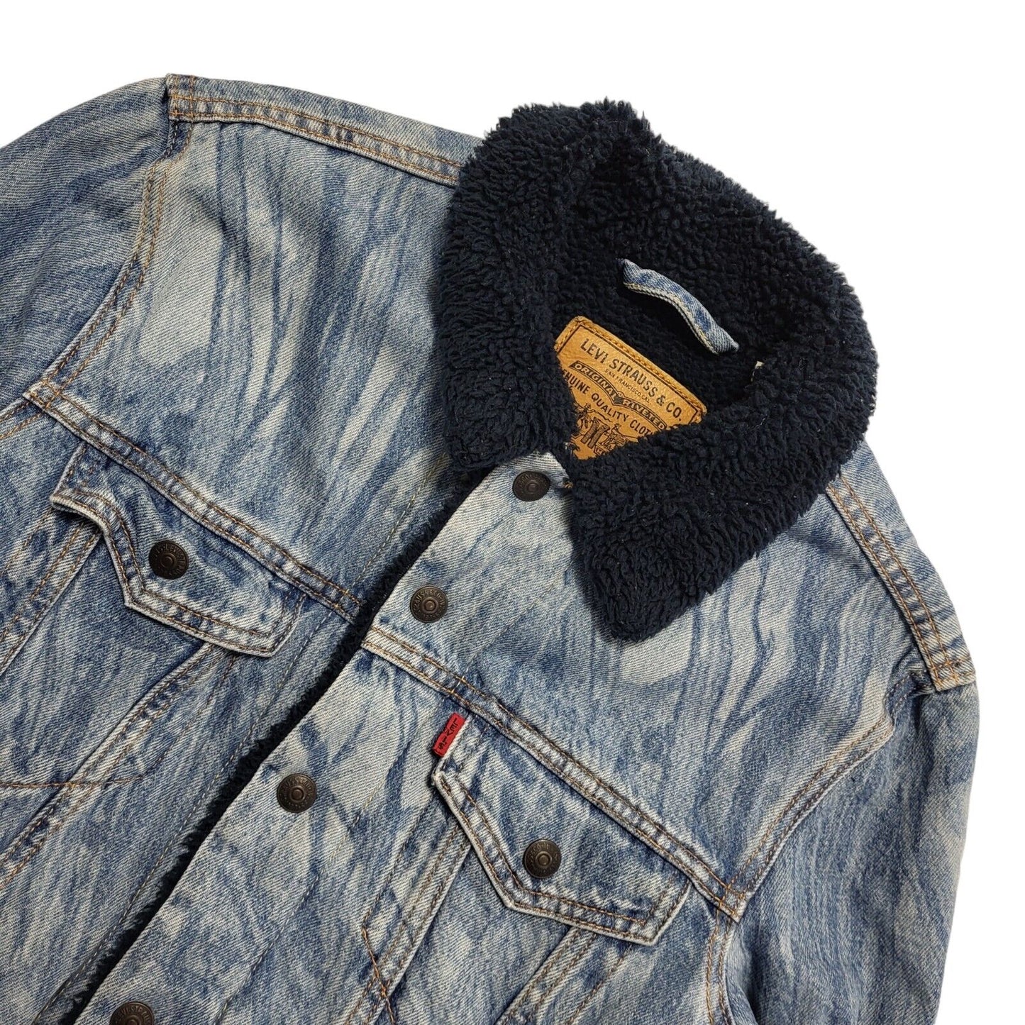 Levi's Light Blue Button Denim Fleece Sherpa Jacket Uk Men's Size Small