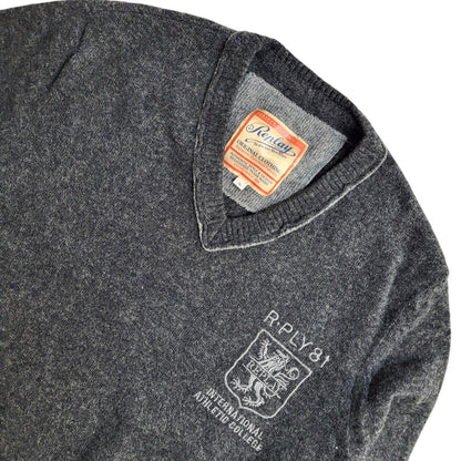 Replay Vintage 90's Dark Grey V-Neck Jumper UK Men's Size Small