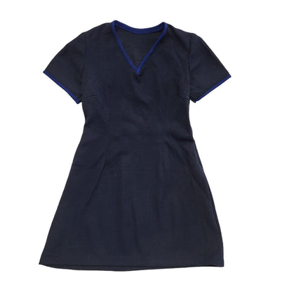 70s Vintage Navy Blue V-Neck Short Sleeve Mini Dress Women's 10