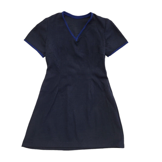 70s Vintage Navy Blue V-Neck Short Sleeve Mini Dress Women's 10