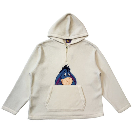 Disney Y2K Vintage Beige Hooded 1/4 Zip Fleece Women's Size Small