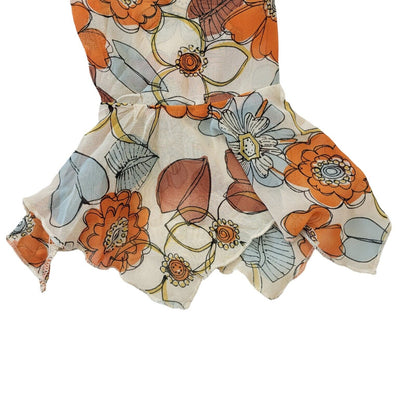 Mark & Spencer Y2K Cream & Orange Floral Ruffle Long Sleeve Blouse Womens UK 16
