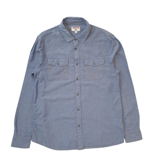 True Religion Y2K Vintage Blue Shirt Long Sleeved Men's Size Medium