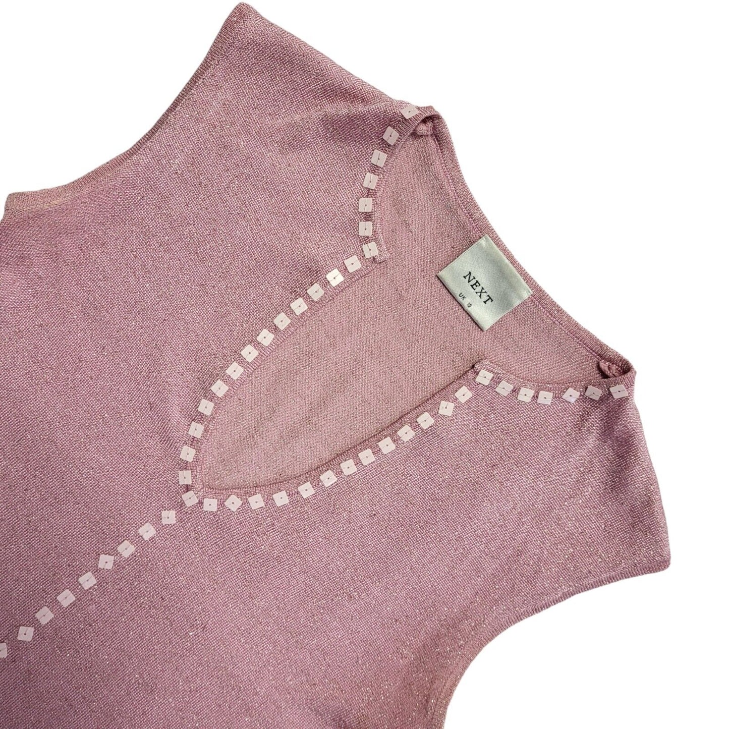 Next Vintage 90's Pink Sleeveless V-Neck Sequin Tank Top Womens UK Size 10