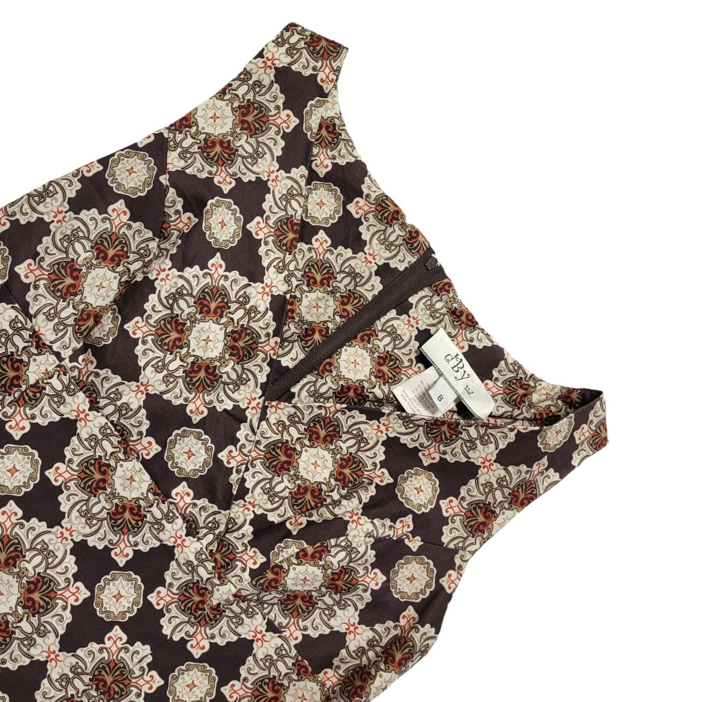 D'By Vintage Brown Abstract Sleeveless Dress Uk Women's Size 8