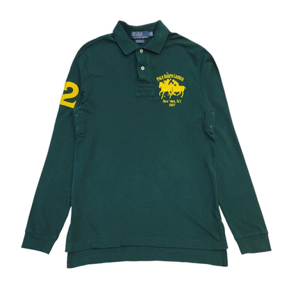 Ralph Lauren 90s Vintage Green Long Sleeve Polo Shirt Men's Size S