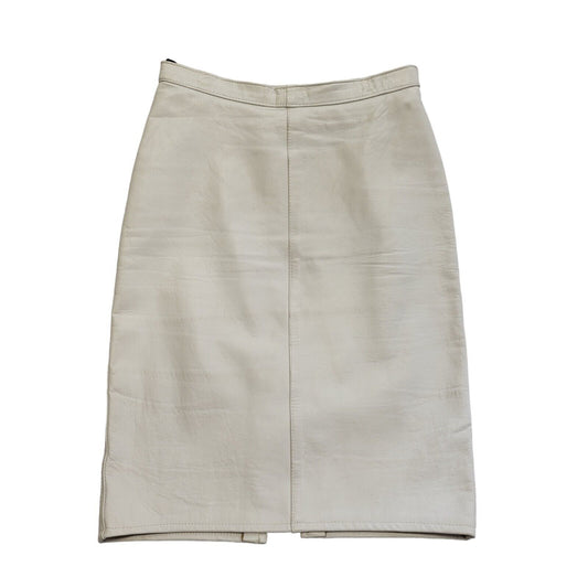 Vintage 90's White Leather Knee Length Skirt Womens UK Size 8 W24