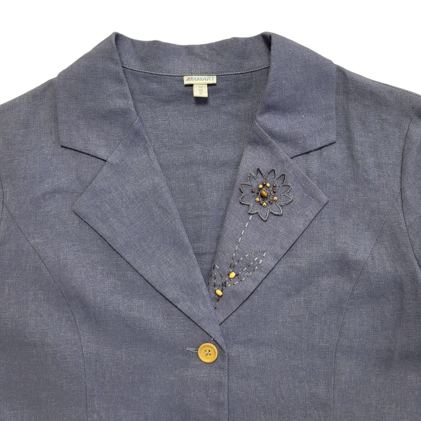 Damart Vintage 80's Blue Button Front Linen Dress Jacket Uk Women's Size 12