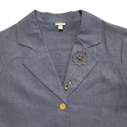 Damart Vintage 80's Blue Button Front Linen Dress Jacket Uk Women's Size 12
