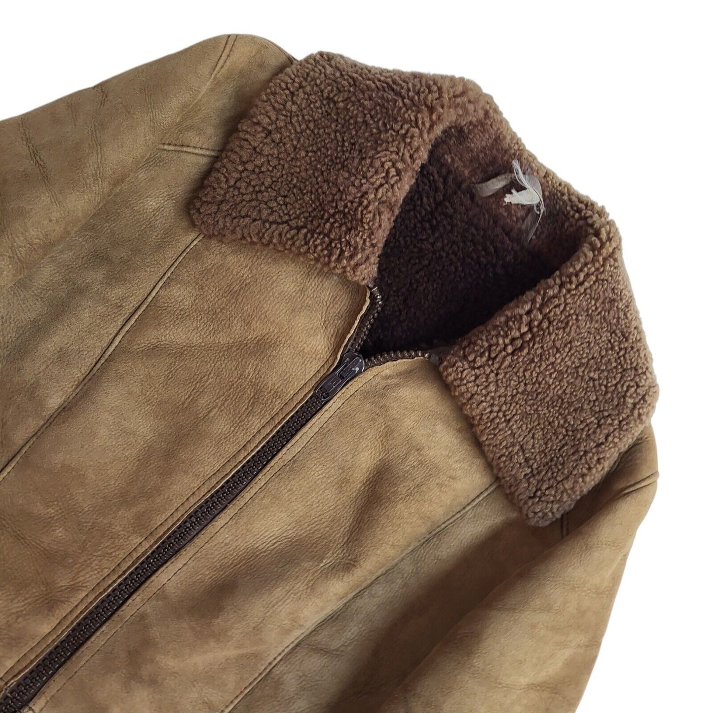 Vintage Brown 90s Zipped Suede Leather Coat Uk Women's Size Medium