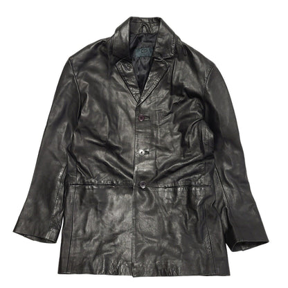 CG 80s Vintage Black Button Leather Jacket Uk Men's Size Large