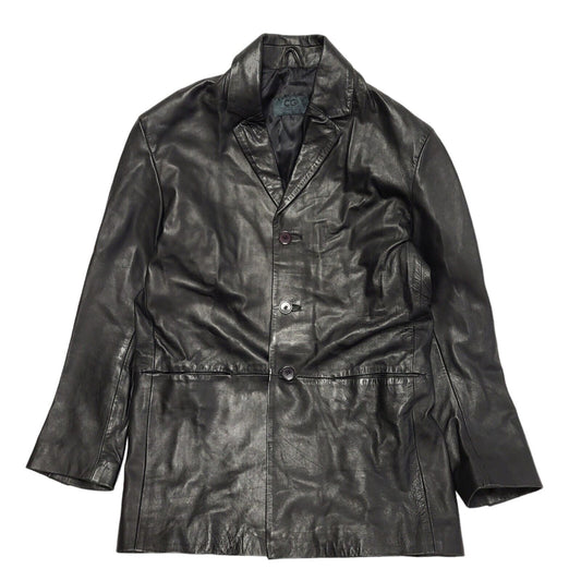 CG 80s Vintage Black Button Leather Jacket Uk Men's Size Large