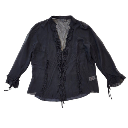 Principles Y2K Black Sheer Tie Front  Ruffle Blouse Women's 14