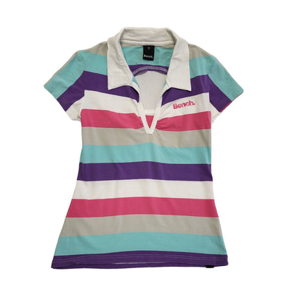 Bench Vintage 90's Multicoloured Striped Collared Backless T-Shirt Womens Size M