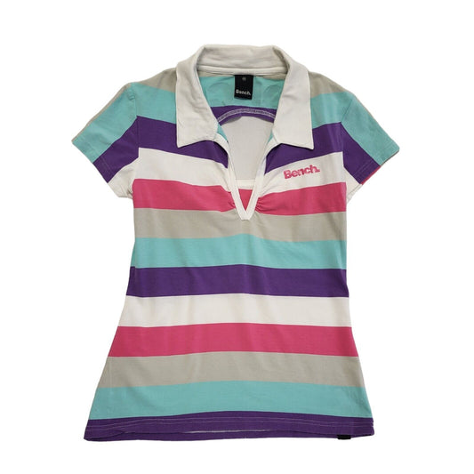Bench Vintage 90's Multicoloured Striped Collared Backless T-Shirt Womens Size M