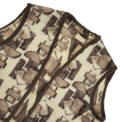 Runo Vintage 90's Beige & Brown Retro Wool Gilet Womens UK Size 20