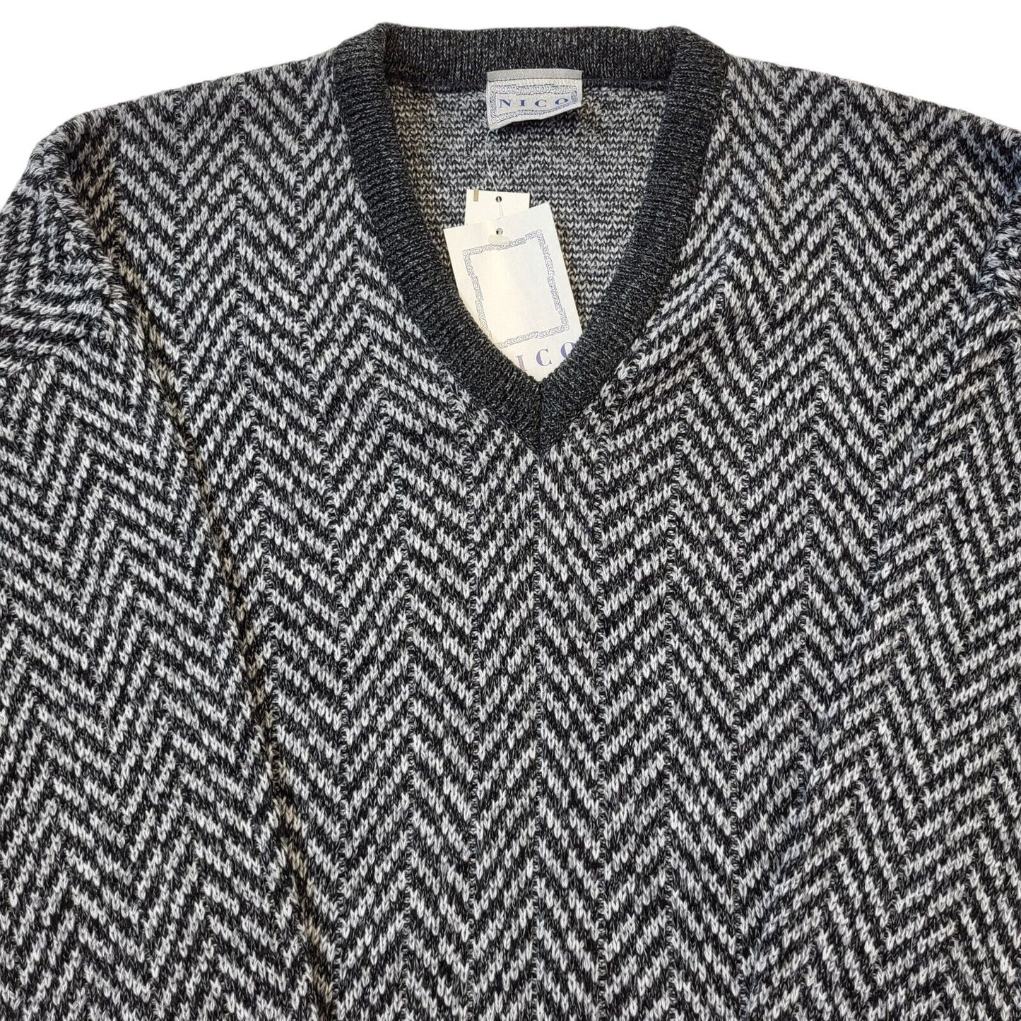 Nico 90s Vintage Grey Herringbone V-Neck Acrylic Men's Size L BNWT