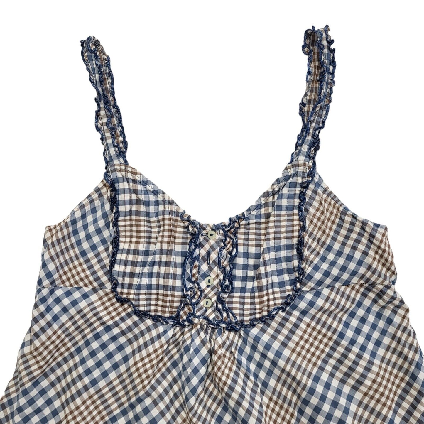 Levi's Vintage Y2K Brown & Blue Checked Strap Button Top Womens UK Size L
