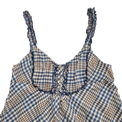 Levi's Vintage Y2K Brown & Blue Checked Strap Button Top Womens UK Size L