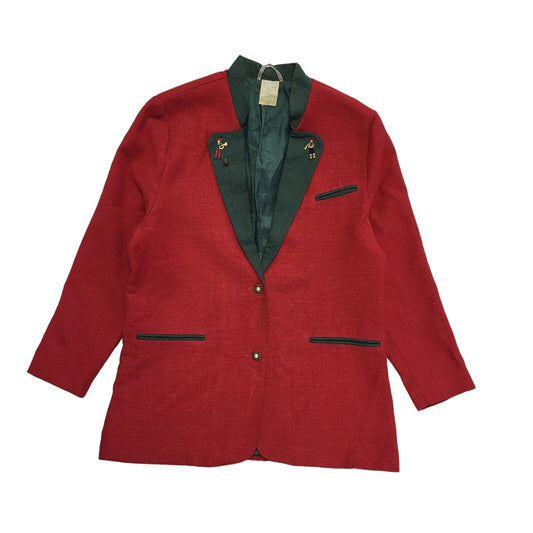 Vintage 80s Red Green Linen Jacket Uk Women's Size 14/16