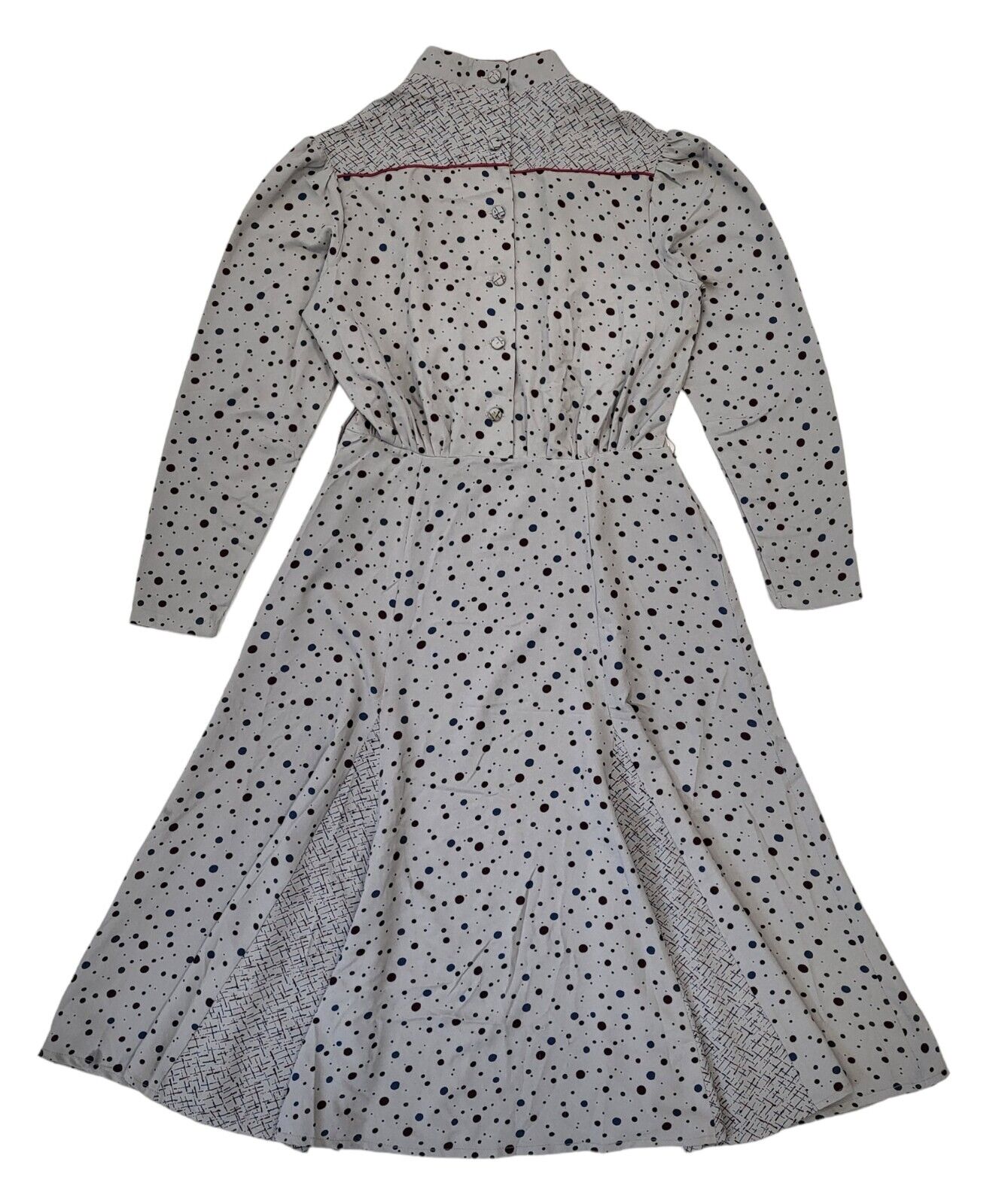 Fiona Dresses 70s Vintage Grey & Burgundy Dotty Dress Women's Size 12