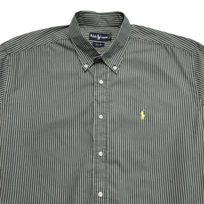 Ralph Lauren 90's Vintage Green Striped Long Sleeve Shirt Mens UK Size XL