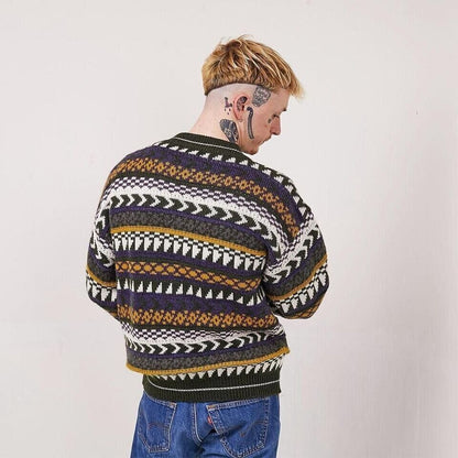 Elliott Bay Green White Vintage 90s Crew Neck Jumper Uk Men's Size M