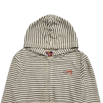 Roxy Vintage Y2K Hooded  Fleece  Beige Striped Full Zip Womens UK Large
