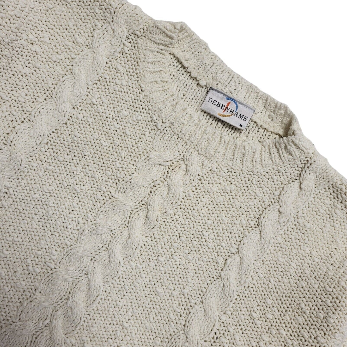 Debenhams 80s Vintage White Acrylic Round Neck Jumper Uk Women's Size Medium