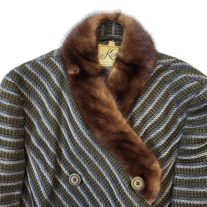 70s Vintage Koupy Grey & Brown Striped Jacket & Dress Women's Size 14 Eu 42