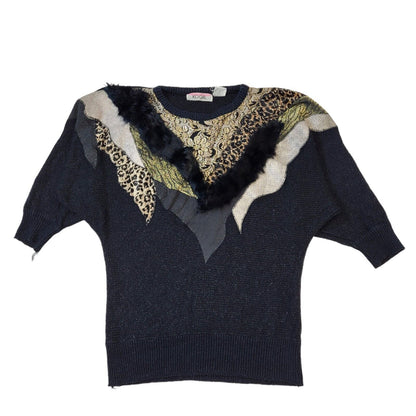 Kocal 80s Vintage Black & Gold Acrylic Jumper Women's Size S Eu 36