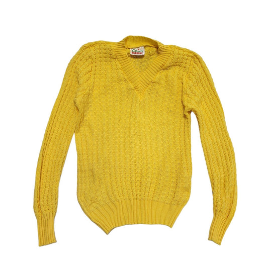 Atis 80s Vintage Yellow V-Neck Jumper Uk Women's Size Small