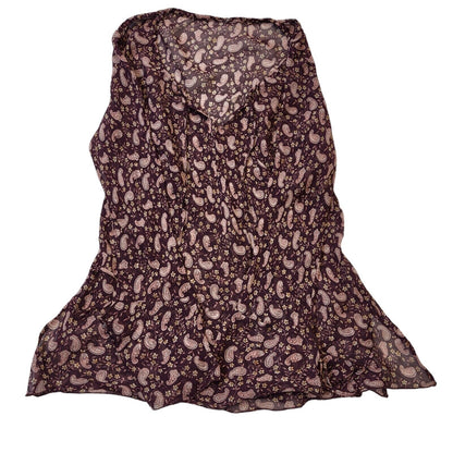 90s Vintage Maroon Paisley Sheer Tie Neck Long Sleeve Blouse Womens UK 12